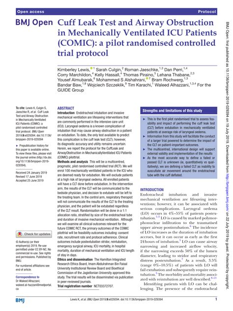 cuff leak test|Cuff Leak Test and Airway Obstruction in Mechanically Ventilated。